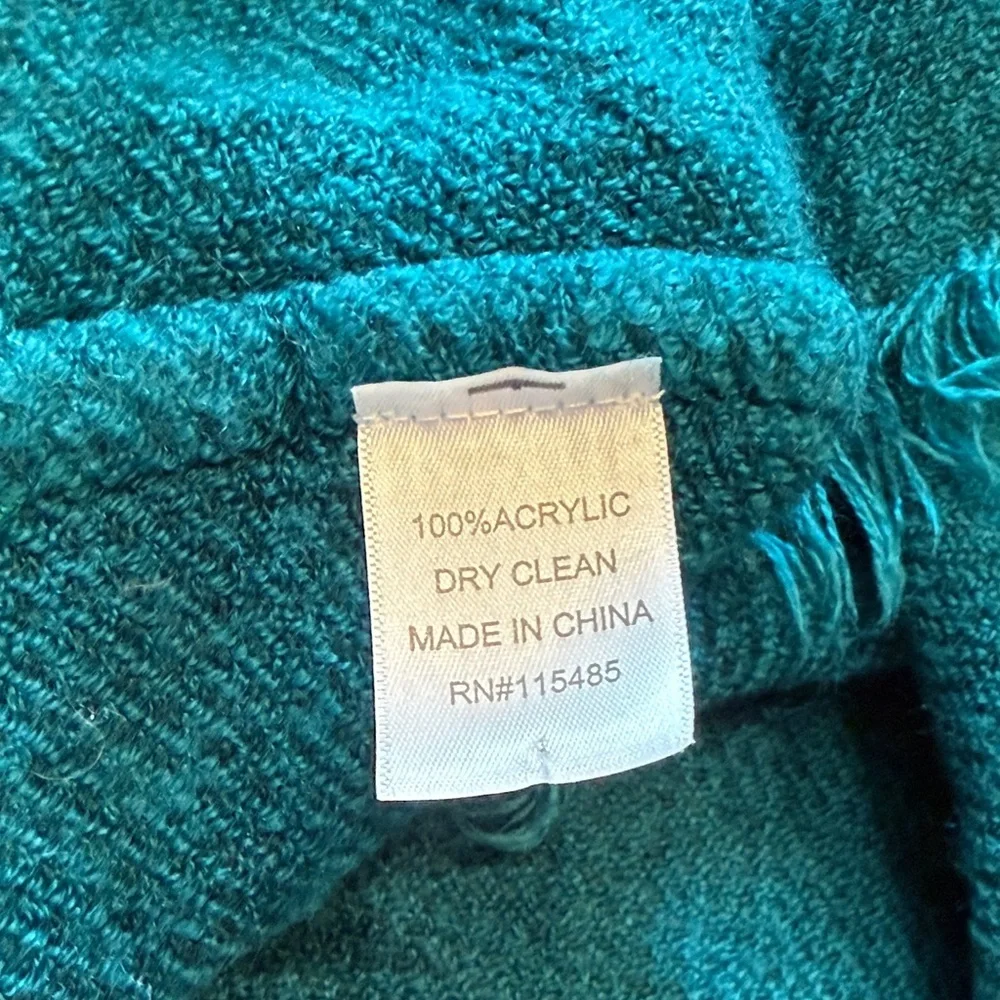 Fringed Infinity Loop Scarf, Teal Blue, 100% Acrylic, Soft